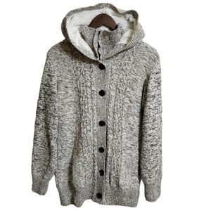 Women's Hooded Button Cable Sherpa Sweater Coat Size XL NWOT